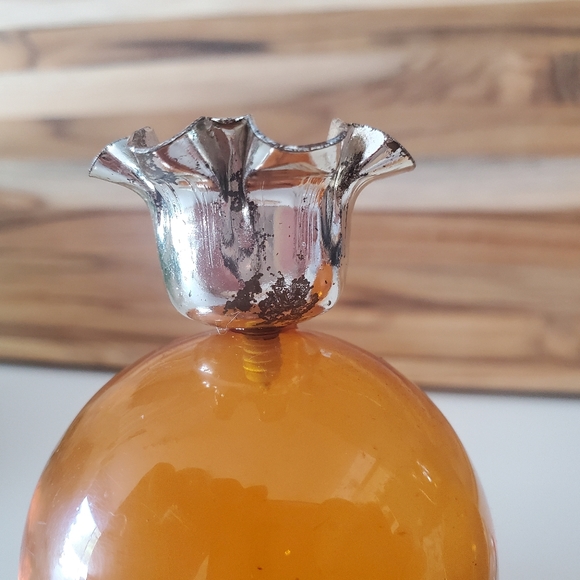 2 Vintage Lucite Round Ball Candle Stick Holders - Amber / Orange Colour - Picture 7 of 9